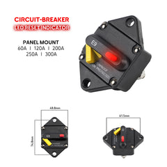 Disjoncteur Thermique 12V-48V, 60A-300A Etanche avec indicateur LED montage panneau integrer pour bateau et camping car