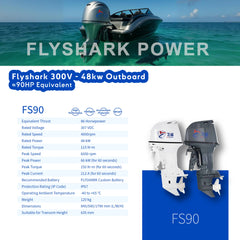 Moteur hors-bord électrique 90ch haute performance avec batterie et charger inclus. Autonome avec commande à distance en option. FlyShark Technology | Baywatt