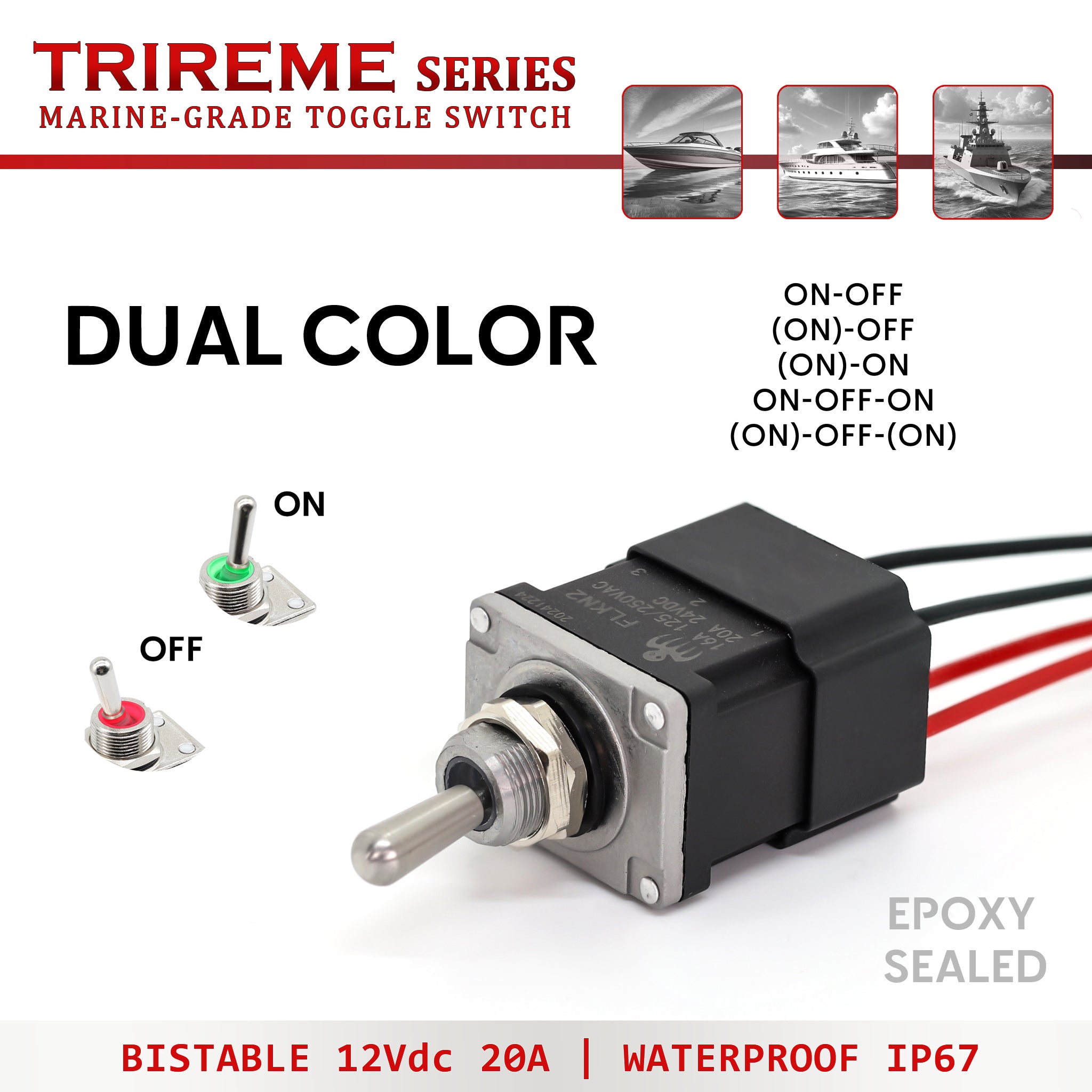 12V 20A Dual Color LED Toggle Switch
