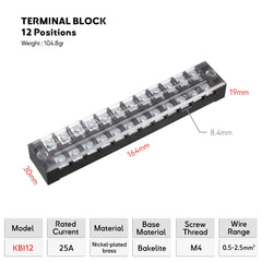 Marine fuse block 12 way ATO ATC 12V 24V DC with bus bar and cover, stainless steel screws, boat power distribution terminal, waterproof, electrical cable management.