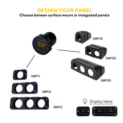 Supports de montage modulaires 29mm compatibles avec jauges OLED, prises USB et interrupteurs pour tableaux de bord marine et camping-car.