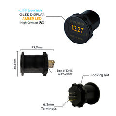Marine Voltmeter OLED display super wide 170 - amber led perfect contrast for navigation. best choice for sailor and navigators. high quality voltmeter. Baywatt
