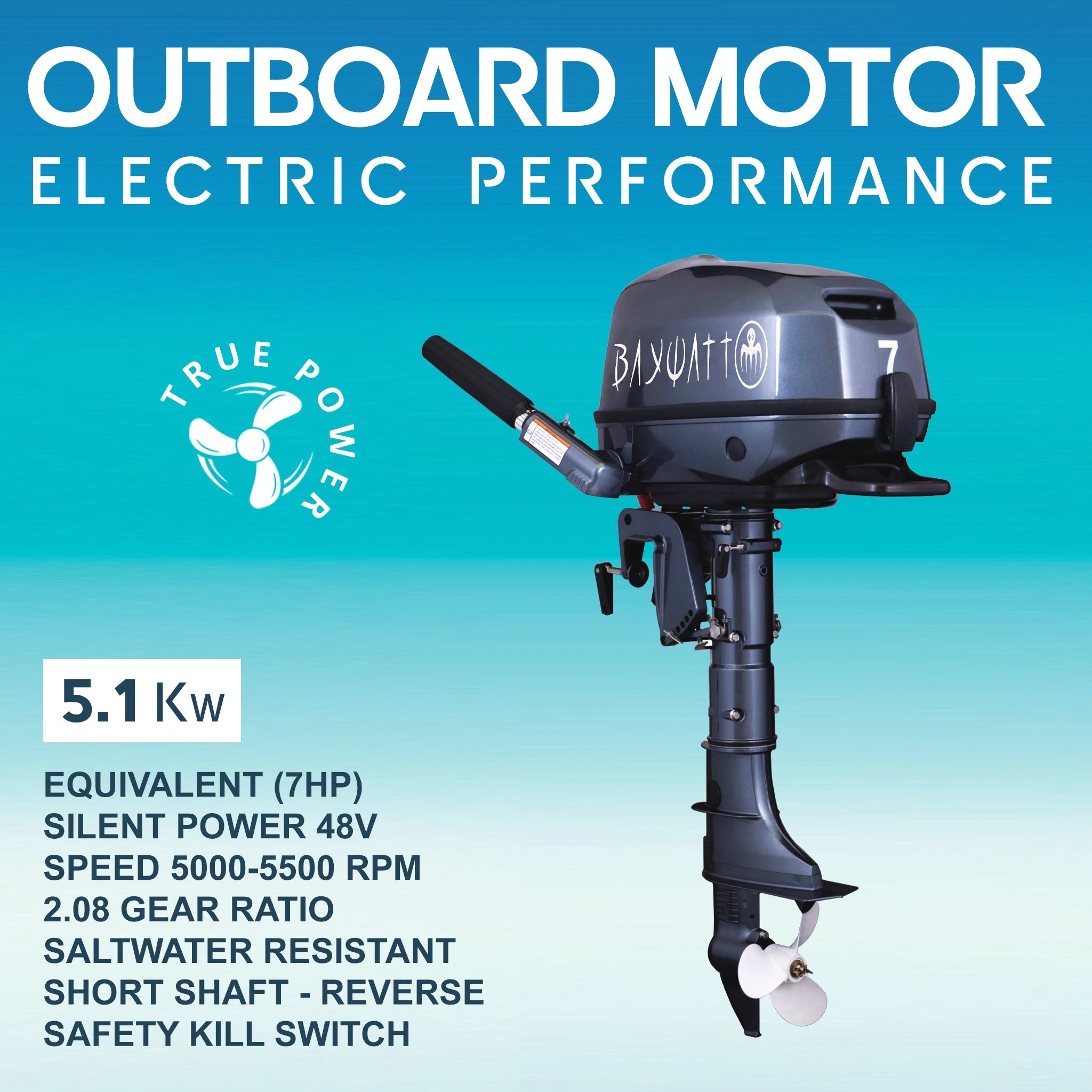 48V Electric Outboard Motor — 5 kW (≈7 hp)