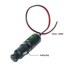 Cigar plug with green led - 12v 10A  marine grade with 150mm cable 20 awg 120w max nylon glass body and sealing ring. fiche allume etanche avec voyant led vert 120w pour bateau , BAYWATT - dedicated marine supplies