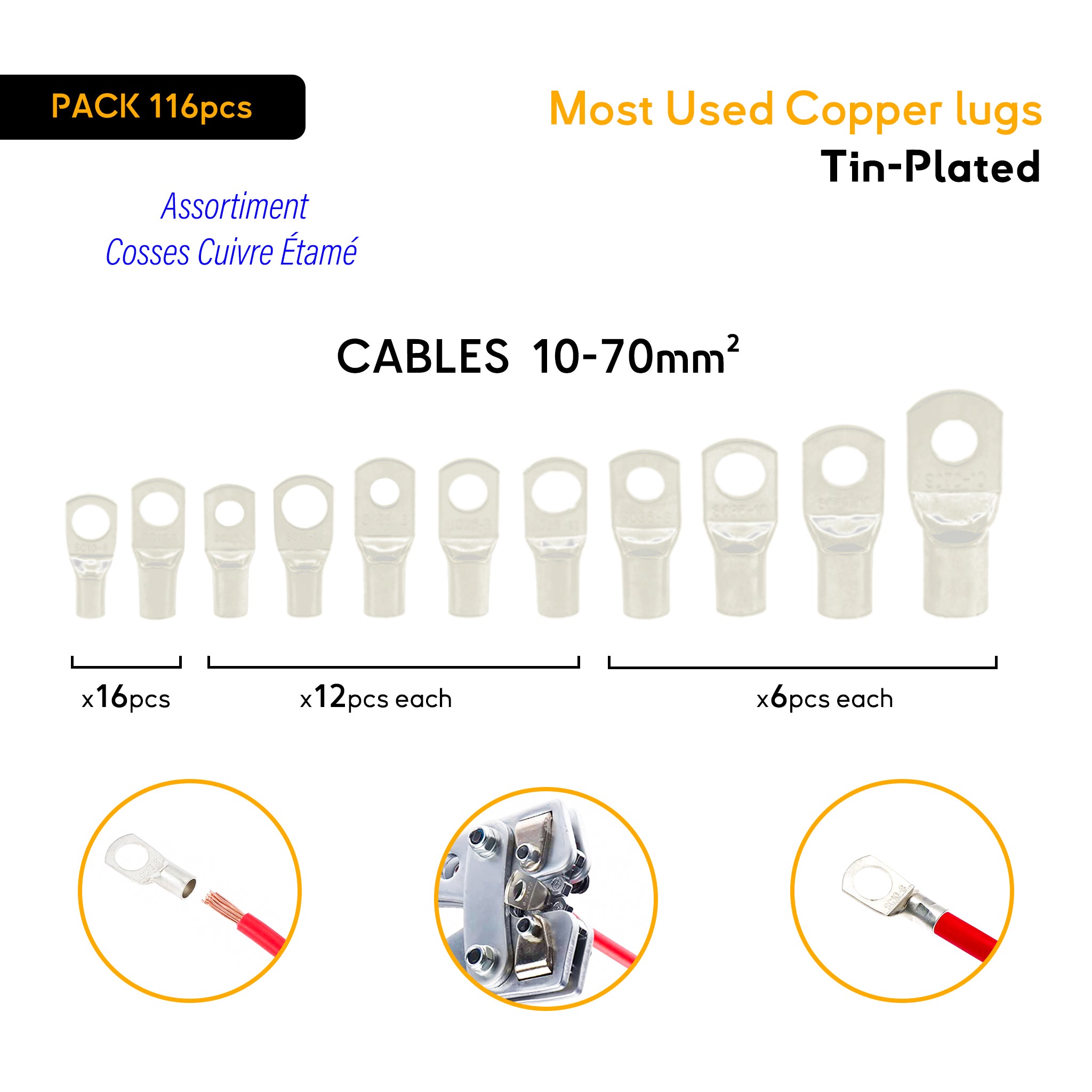 Tin-plated terminals for 10 to 70mm2 wire boat and rv application Baywatt.com
