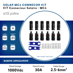 Solar Panel MC4 Connector Set Baywatt  (Pair) - Waterproof, Easy Install, High Current & Voltage, UL94-V0 Rated. Durable PPO Material, -40°C to +90°C Temp Range. Includes 10 Sets of Connectors + Wrenches. Marine MC4 solar connector - kit connecteur solaire 