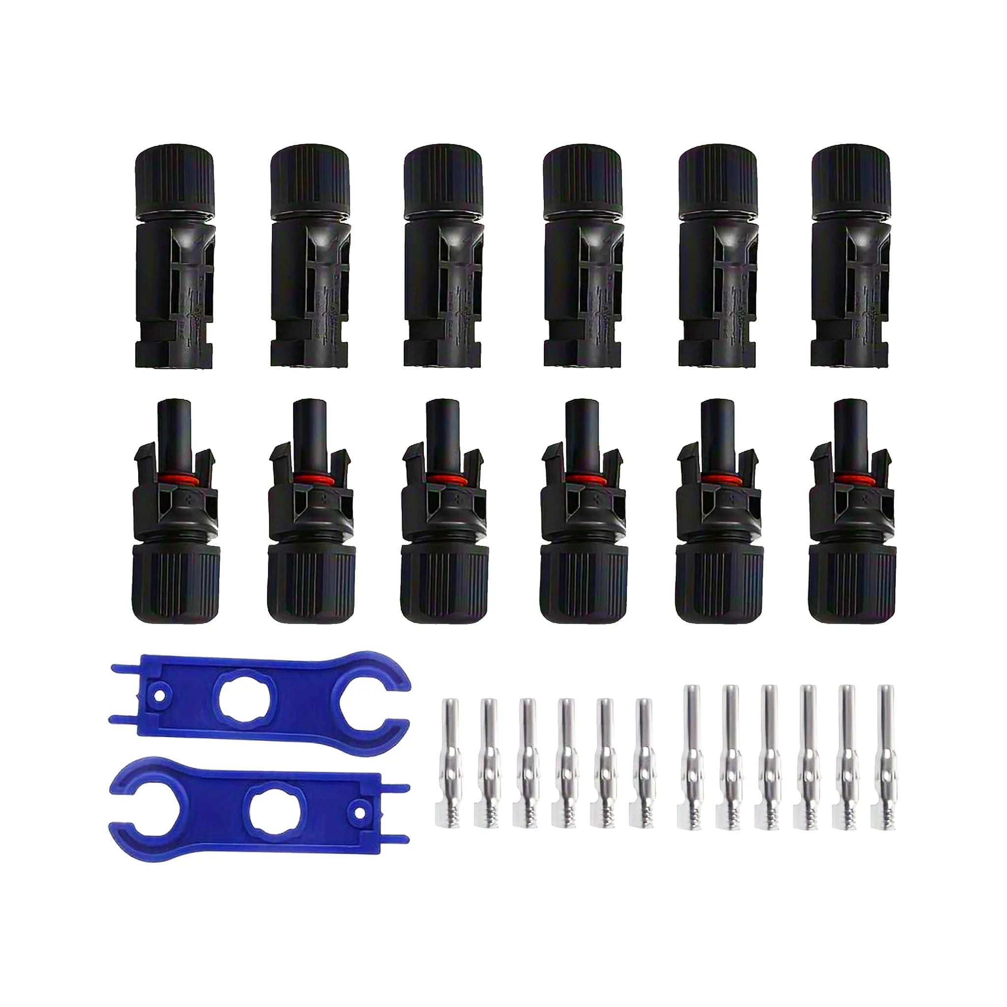 Kit connecteurs solaires MC4 30A avec 6 mâles, 6 femelles, 12 cosses et 2 clés de serrage