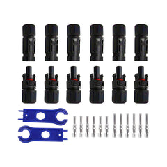 Kit connecteurs solaires MC4 30A avec 6 mâles, 6 femelles, 12 cosses et 2 clés de serrage