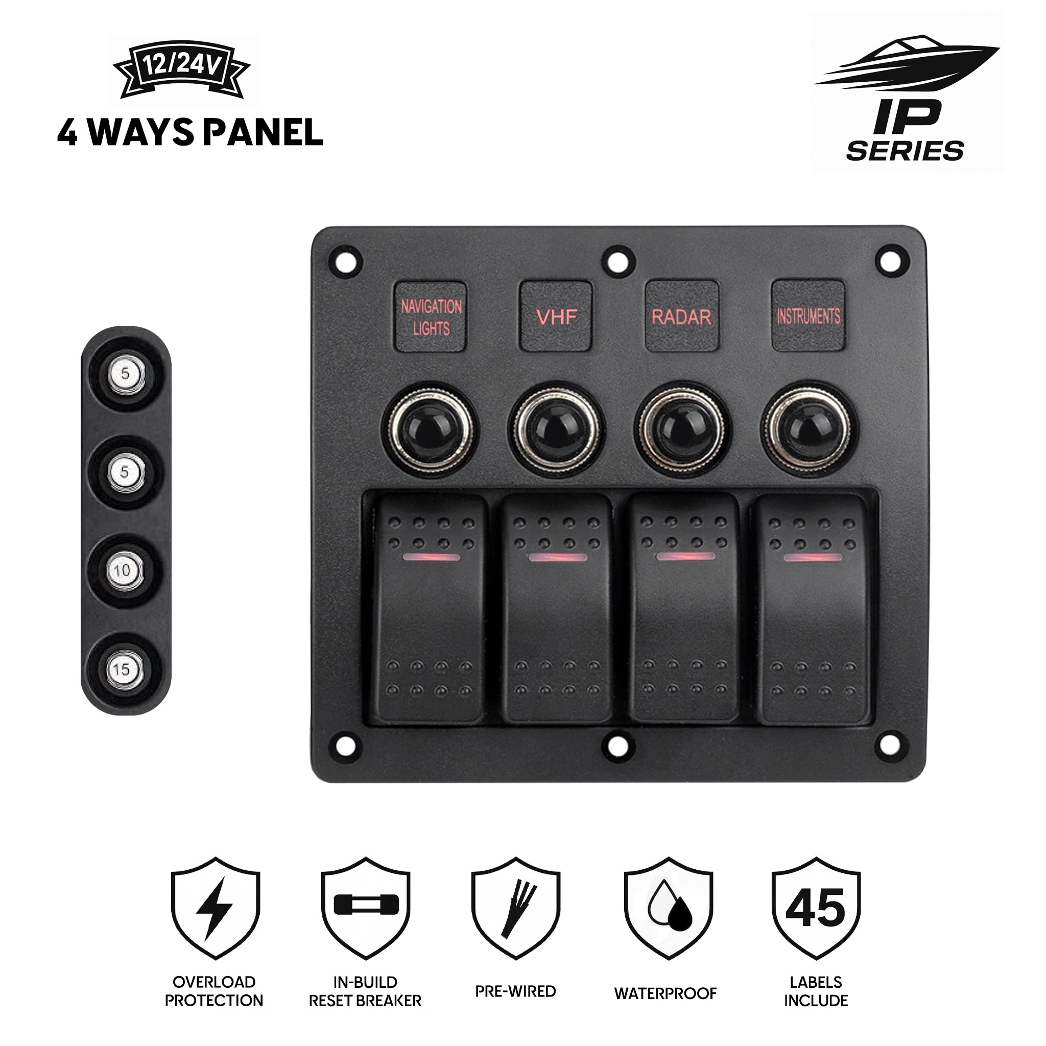12/24V Marine Rocker Switch Panel (4/6 Gang)
