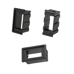 Modular marine rocker switch bracket system for building custom-width boat switch panels with snap-in ON-OFF switches.