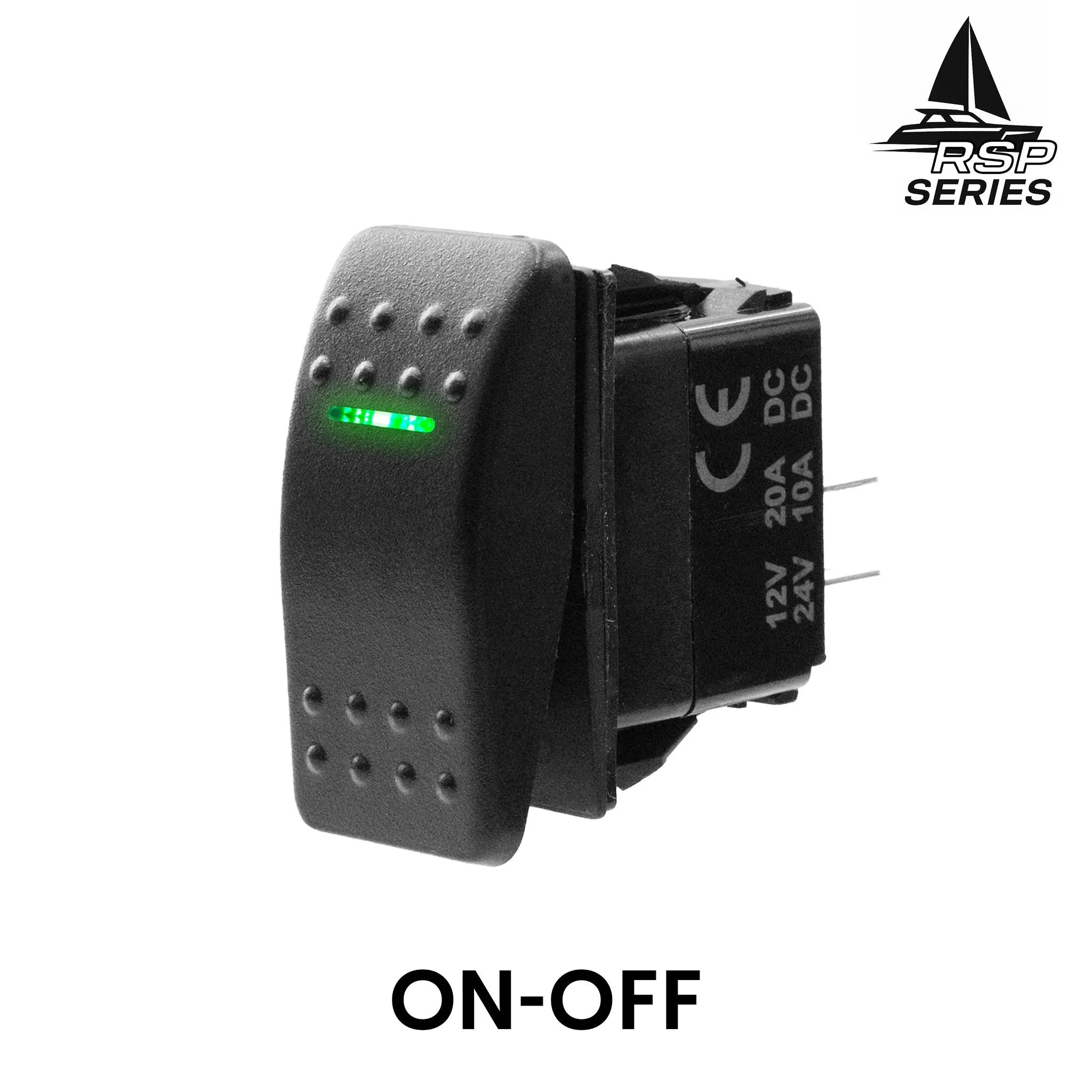 ON/OFF switch 12V24V 20A. Baywatt 3-pin marine rocker. Carling Contura II/V style replacement. IP66 waterproof