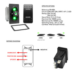 Interrupteur à bascule momentané (ON)-OFF-ON SPDT, schéma de câblage et caractéristiques BAYWATT R0-N06