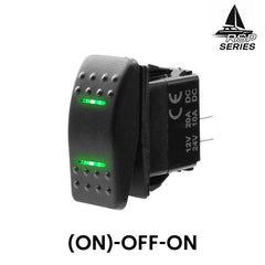 Interrupteur à bascule étanche marine momentané (ON)-OFF-ON SPDT 4 broches double LED, dimensions et découpe équivalente aux formats carling