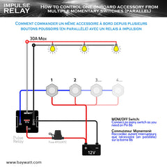 Relais flip-flop 12V 30A pour boutons poussoirs en parallèle – télérupteur DC avec faisceau précâblé
