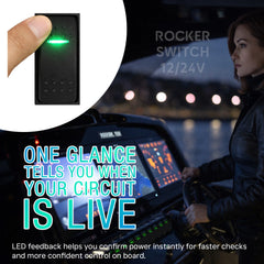 Baywatt rocker switch (ON)-OFF-ON SPDT for bilge pump and 12V/24V marine control panels, contura V style.