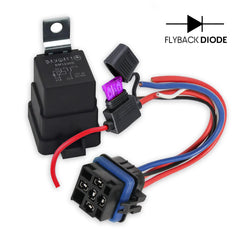 Kit relais diode étanche IP67 12V 5 broches SPDT avec connecteur scellé et porte-fusible en ligne, usage marin.

