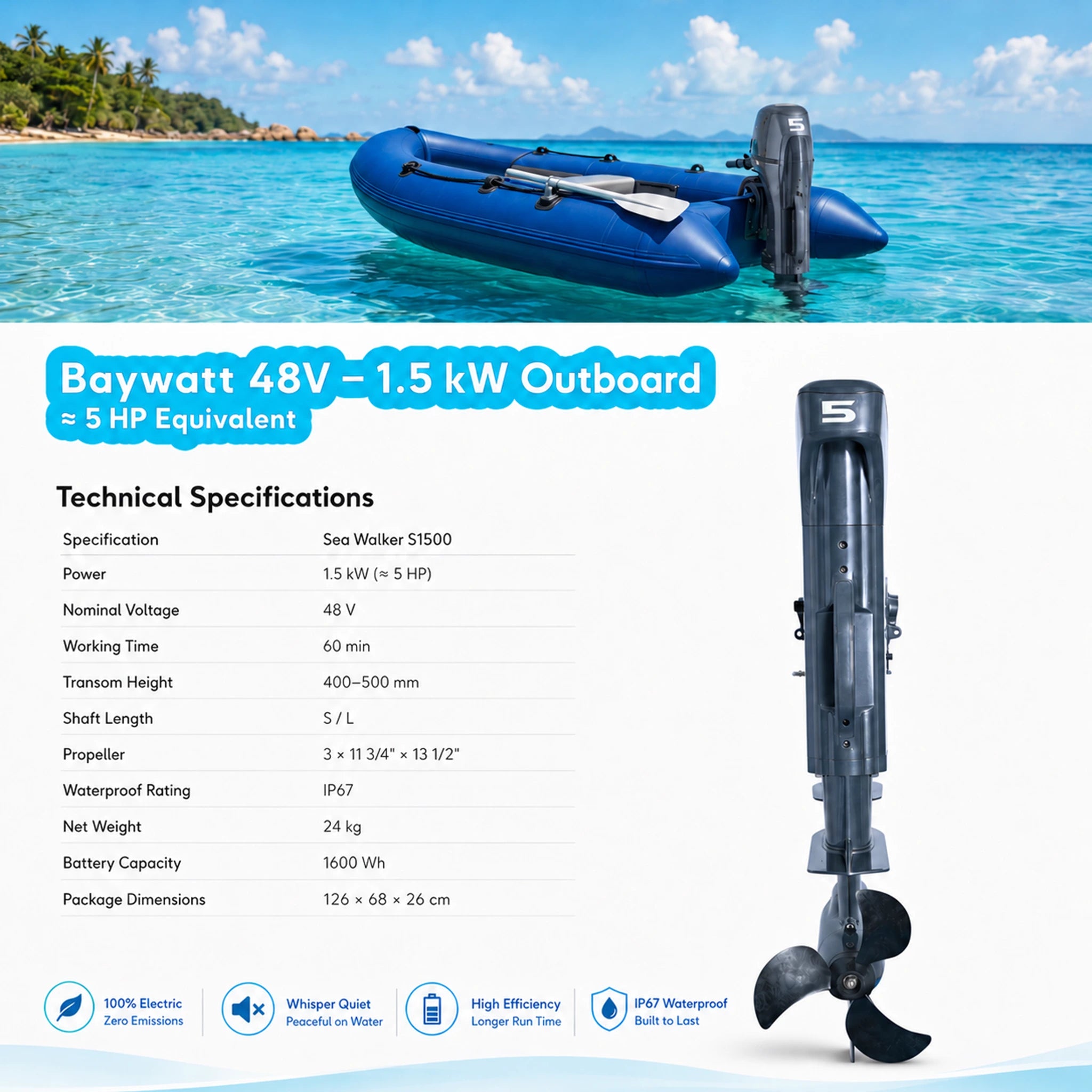 Moteur hors-bord électrique sans balais pour bateaux de pêche