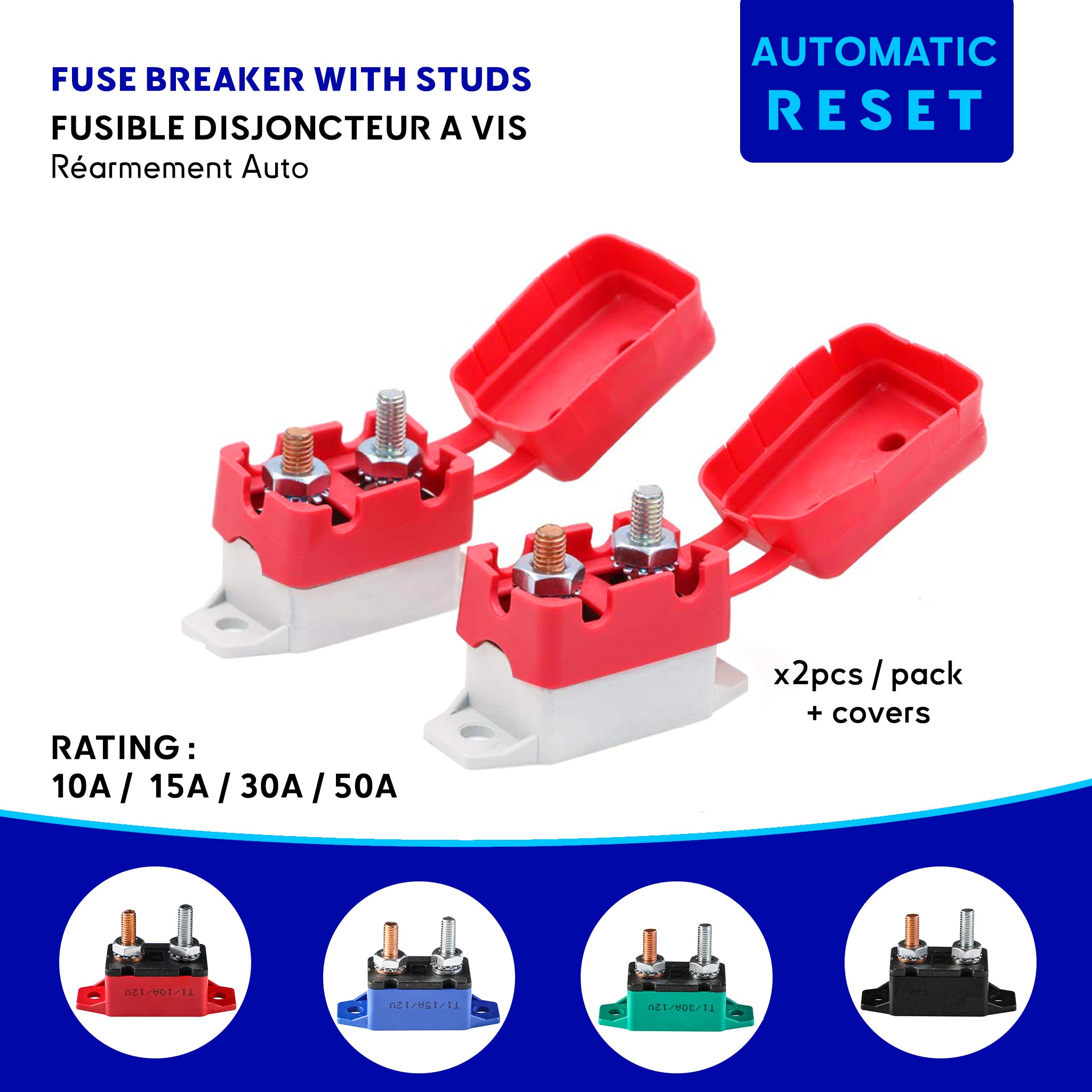 12/24V Stud Fuse Breaker — Auto Reset