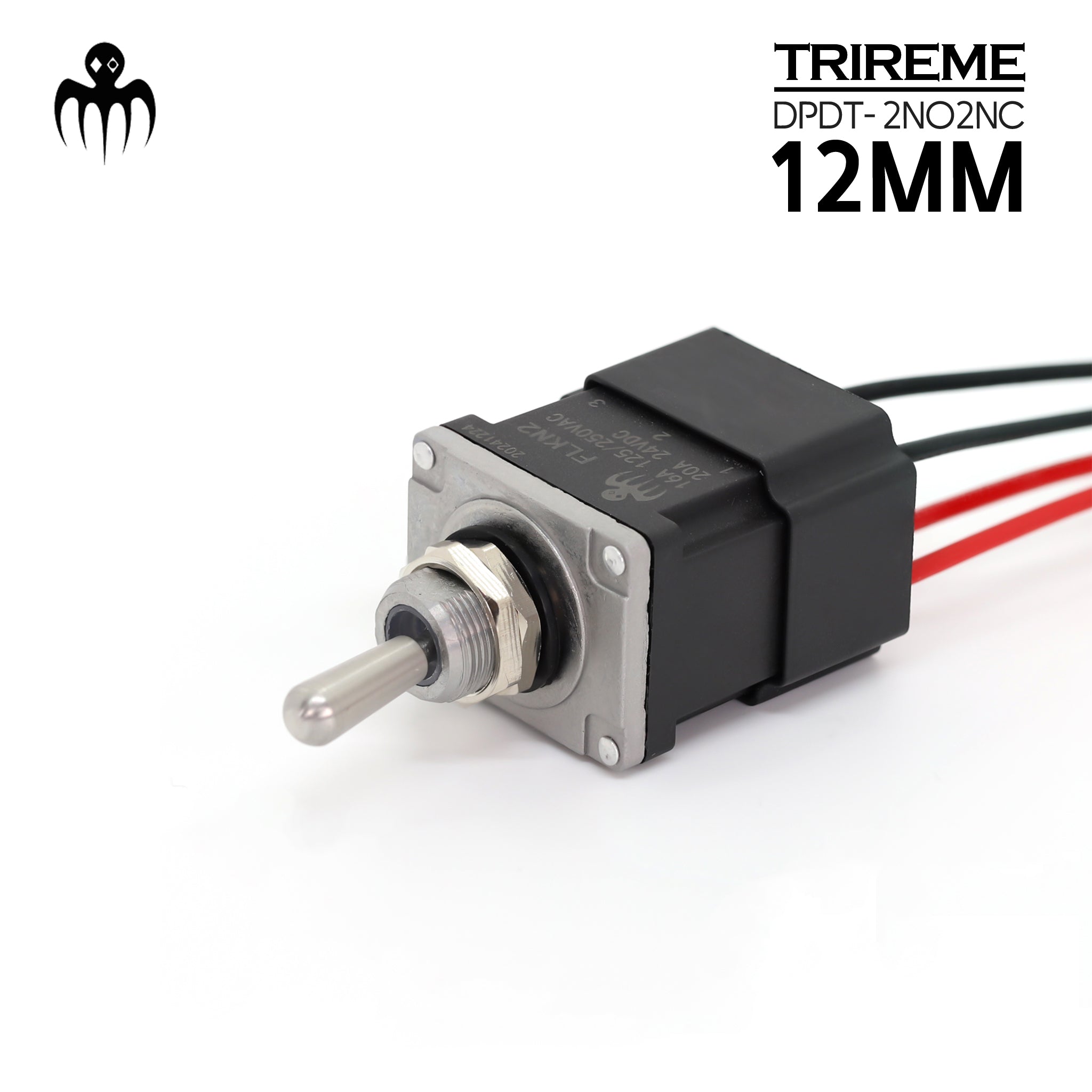 Toggle Switch 20A with epoxy sealed wire 200mm - DPDT 2NO2NC - 12mm Trireme Series By Baywatt 