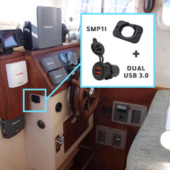 Chargeur 12/24Vdc USB double 3.0 avec capot etanche pour console bateau exterieur chargeur tablette navigation 