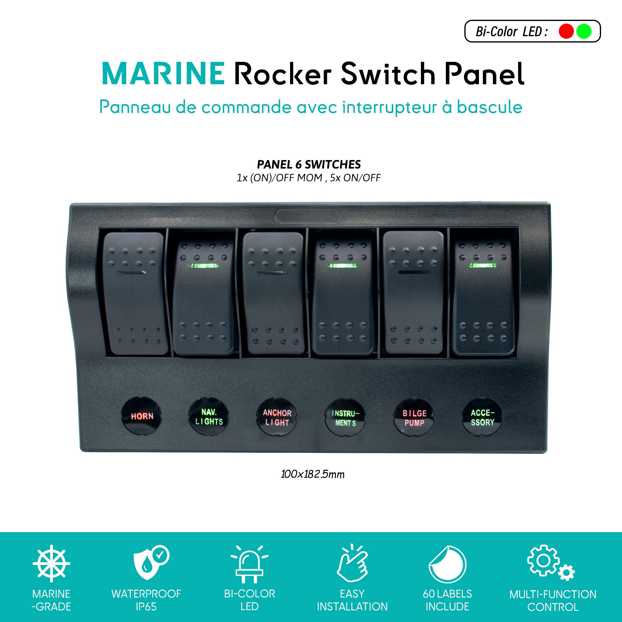 Marine Rocker Switch Panels w/ breaker - 4/6/8 Gangs | Pre-Wired β BAYWATT