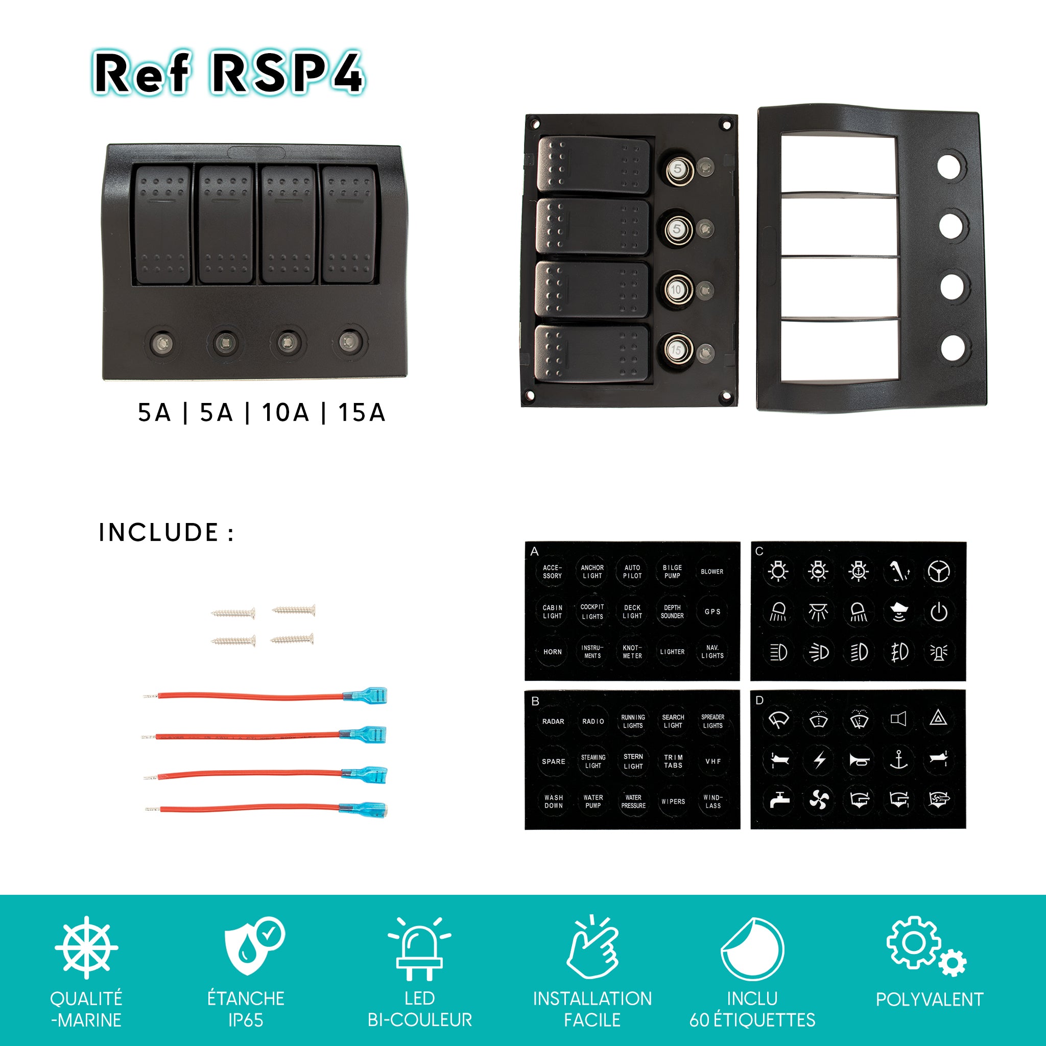 Marine Rocker Switch Panels w/ breaker - 4/6/8 Gangs | Pre-Wired – BAYWATT