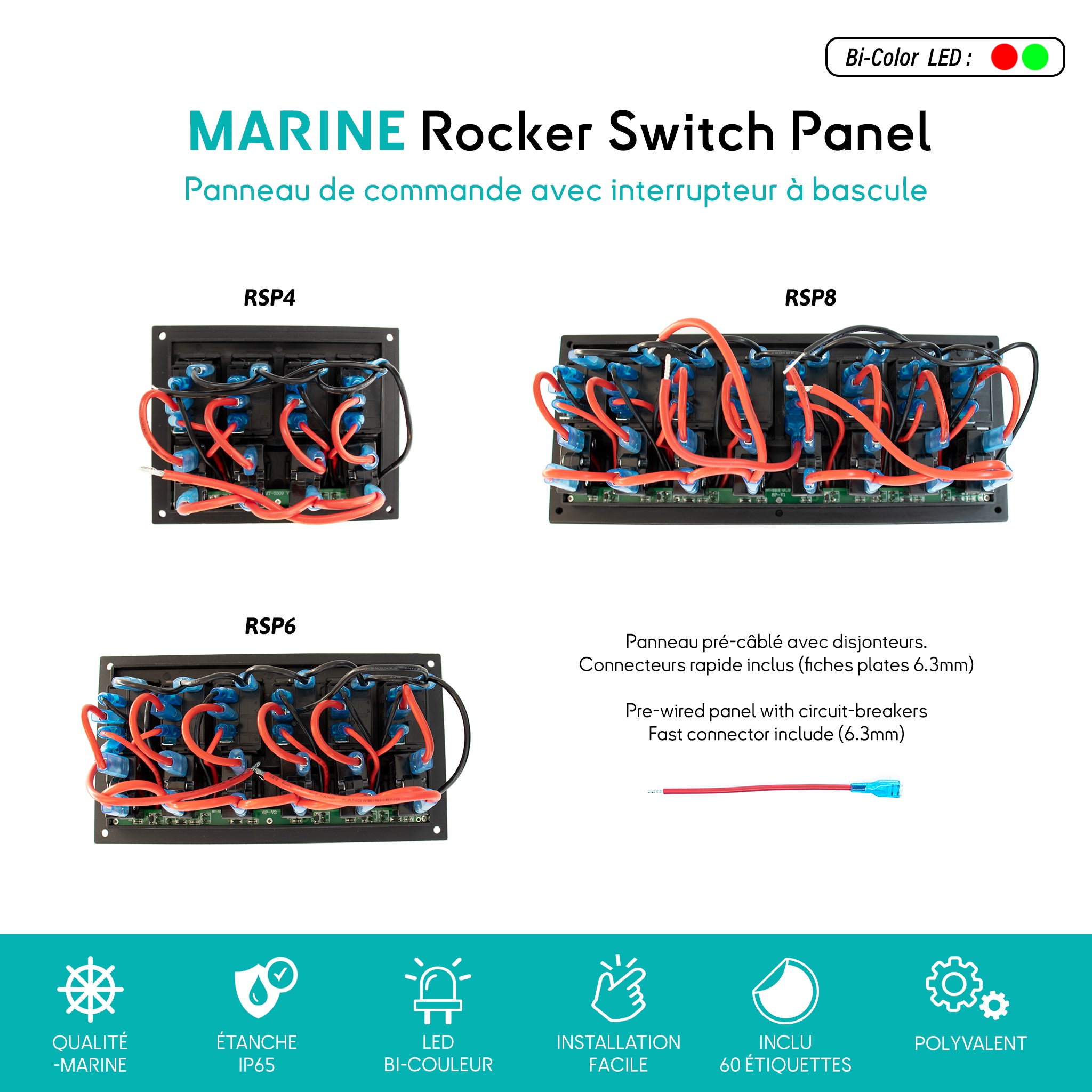 Marine Rocker Switch Panels w/ breaker - 4/6/8 Gangs | Pre-Wired – BAYWATT, image size:2048x2048